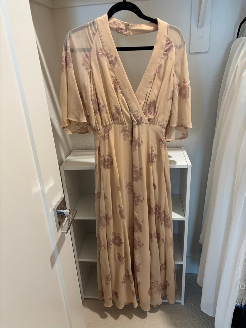 ASOS Cream Maxi Dress with Dusty Pink Floral Embroidery